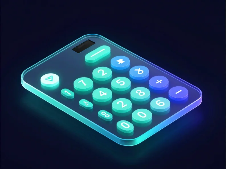 vibrant 3D render of a digital calculator interface with glowing
