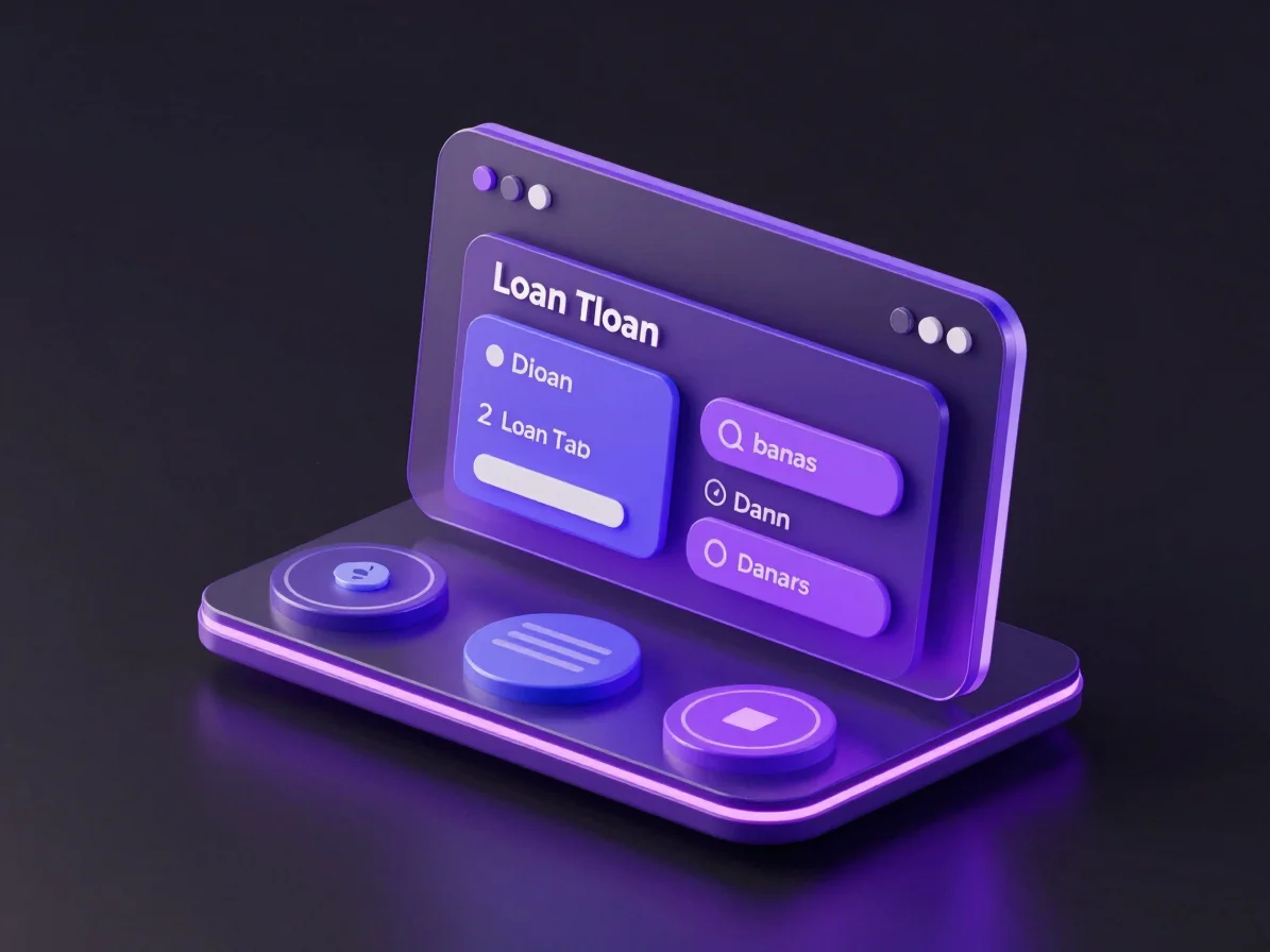 futuristic 3D render of a digital interface showing loan options