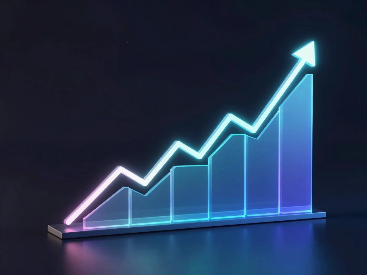 modern 3D render of a financial graph with upward trend and glowi